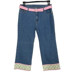3 Sisters Boutique Floral Embellished Cropped Jeans with Belt Size 12